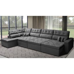 Sofá de Canto 4,80x2,36m Retrátil e Reclinável com Molas Cama inBox Platinum Esquerdo Suede - 1