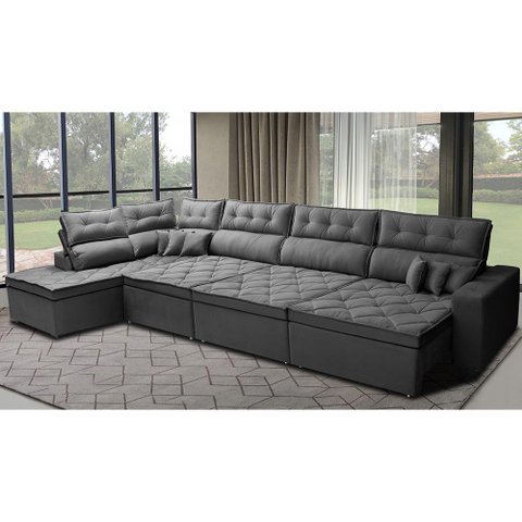 Sofá de Canto 4,80x2,36m Retrátil e Reclinável com Molas Cama inBox Platinum Esquerdo Suede