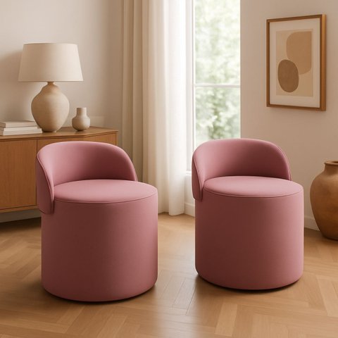 Kit 2 Puff Encosto Suede Redondo Sala Banco Orgânico Quarto:rose
