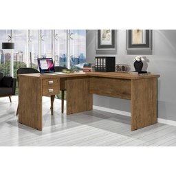 Escrivaninha em L Mesa de Computador Taur. Canela 2 Gavetas - Canela - 3