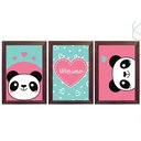 Ver imagem 3 de Kit 3 Quadros Decorativos Quarto Menina Panda Rosa:branca