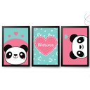 Ver imagem 2 de Kit 3 Quadros Decorativos Quarto Menina Panda Rosa:branca
