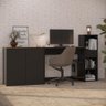 Conjunto de Escritório 3 Peças Smart Office Mesa Armário e Aparador - Preto e Cedro - 2