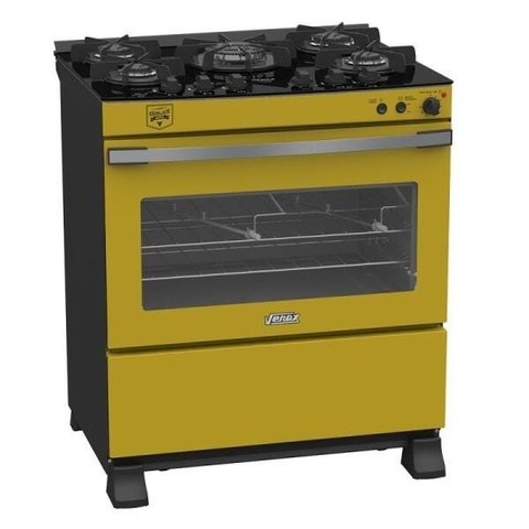 Fogao 5 Bocas Venax Gaudi Vetro Vitreo Amarelo Gas GLP 220 V