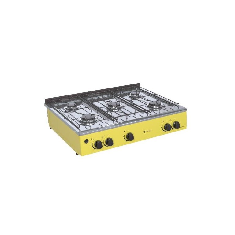FOGAO DE MESA 5 BOCAS VENAX GRAND PETIT VETRO AMARELO GAS GLP