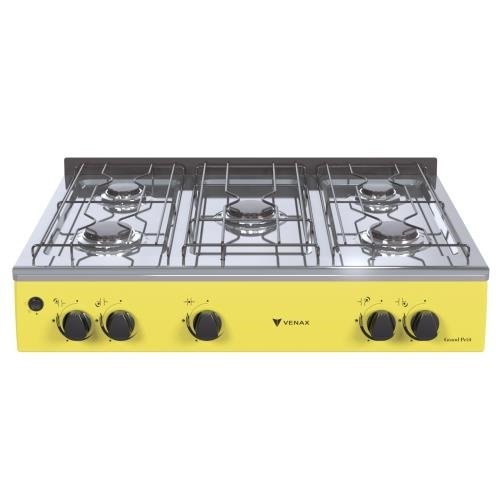 FOGAO DE MESA 5 BOCAS VENAX GRAND PETIT VETRO AMARELO GAS GLP - 2