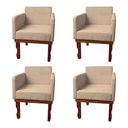 Ver imagem 1 de Kit 4 Poltronas Nina para Recepção Pés de Madeira Maciça Linho Bege