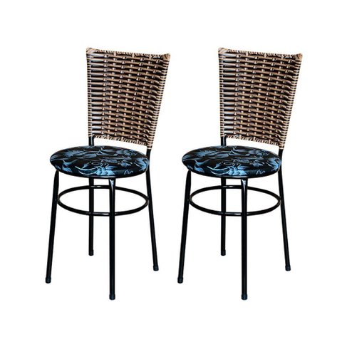 2 Cadeiras Preta para Cozinha Hawai Avelã Assento Floral Cor:floral Preto