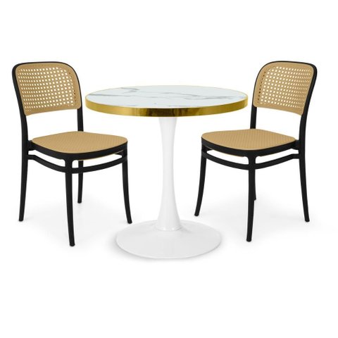 Conjunto Mesa de Jantar Redonda Majestic 70cm Branca com 2 Cadeiras Roma - Preto