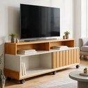 Ver imagem 1 de Rack para Sala de Estar TV 60 pol com Rodízios 160cm Mercy B01 Cinamomo Off White - Lyam Decor