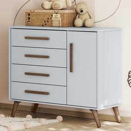 Cômoda Infantil Q Encanto Retrô 1 Porta e 4 Gavetas Cinza - Qmovi - 2