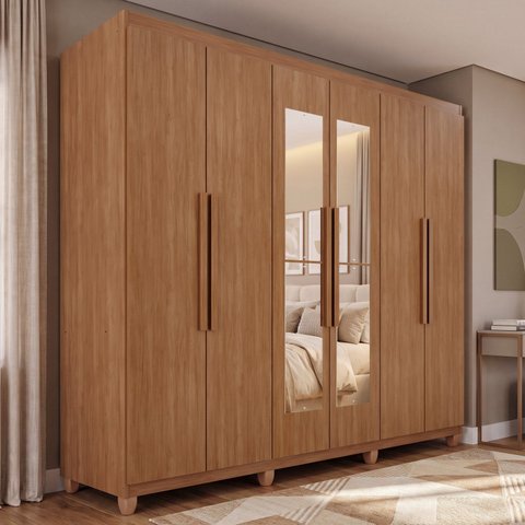 Guarda-Roupa Casal 6 Portas 4 Gavetas com Espelho com Pés Mônaco