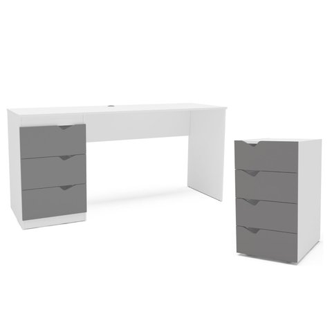 Conjunto Mesa de Escritório e Gaveteiro 4 Gavetas 203cm Porto Politorno Móveis