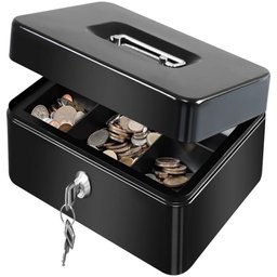 COFRE METAL PORTA JOIAS COM CHAVES CASH BOX MINI PORTATIL GAVETA DINHEIRO DOCUMENTOS - 1