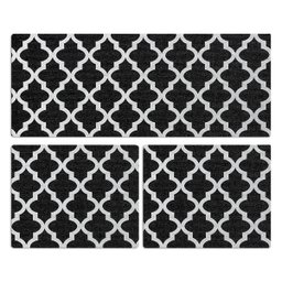 Kit Tapete Cozinha 3 Peças Jacquard Látex Antiderrapante Passadeira Entrada Arabesco Preto - 2