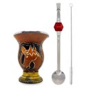 Ver imagem 1 de Kit Chimarrão Cuia Estampada Bocal Inox + Bomba Inox Pedra 24cm