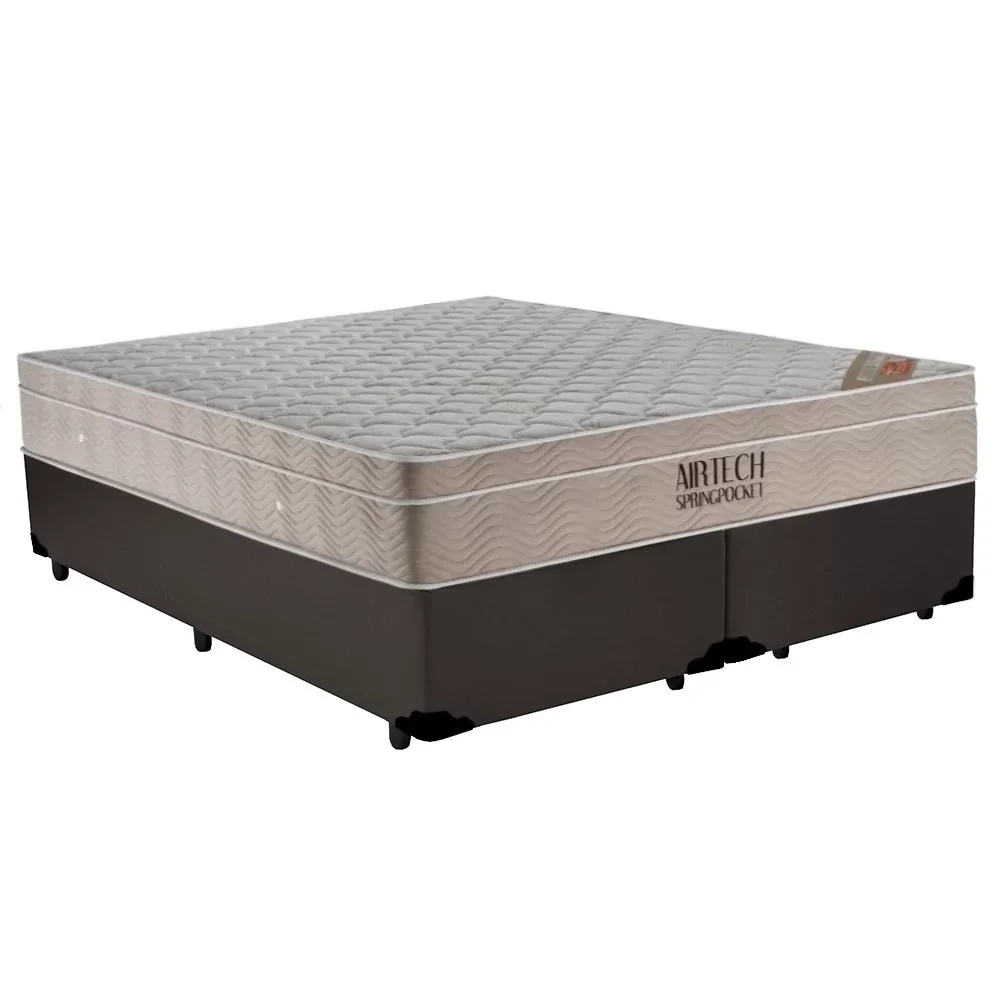 Ver imagem 1 de Cama Box King Bipartido Sintético + Colchão Ortobom Airtech Molas Ensacadas 193x203x65 Marrom