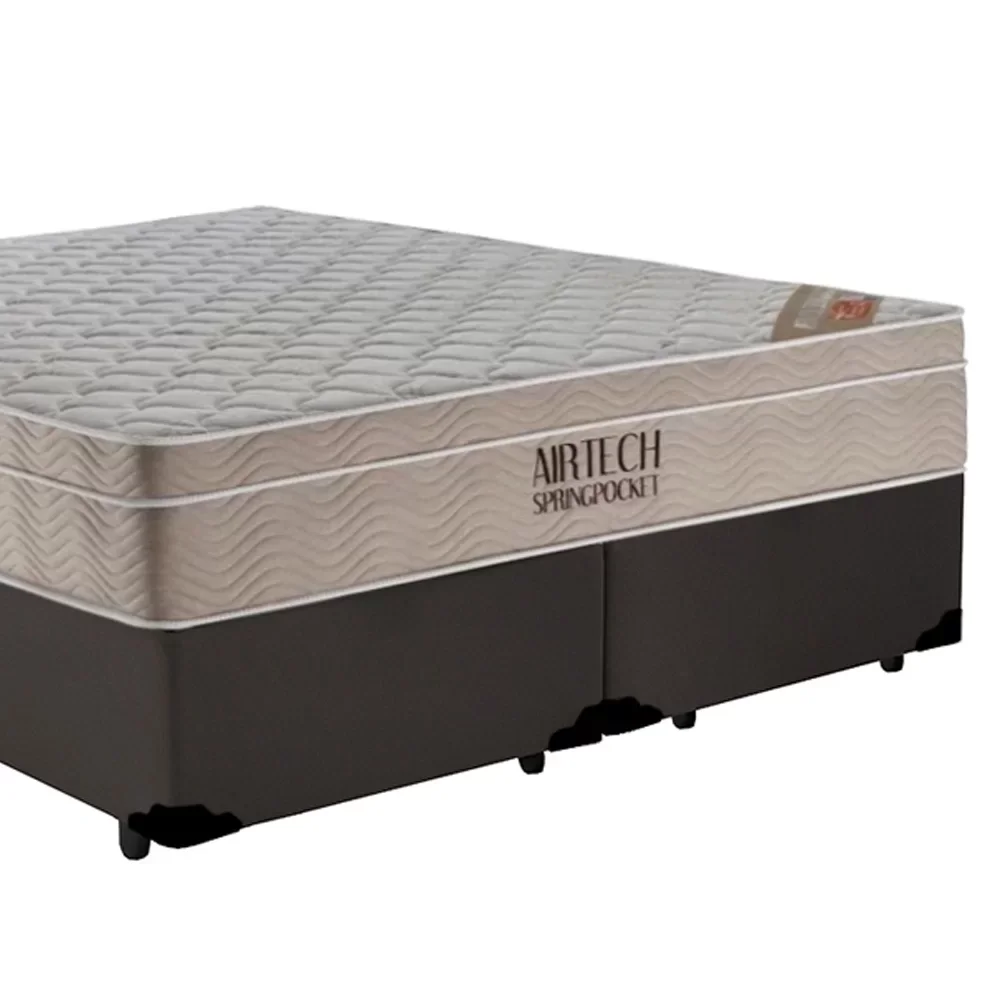 Ver imagem 6 de Cama Box King Bipartido Sintético + Colchão Ortobom Airtech Molas Ensacadas 193x203x65 Marrom
