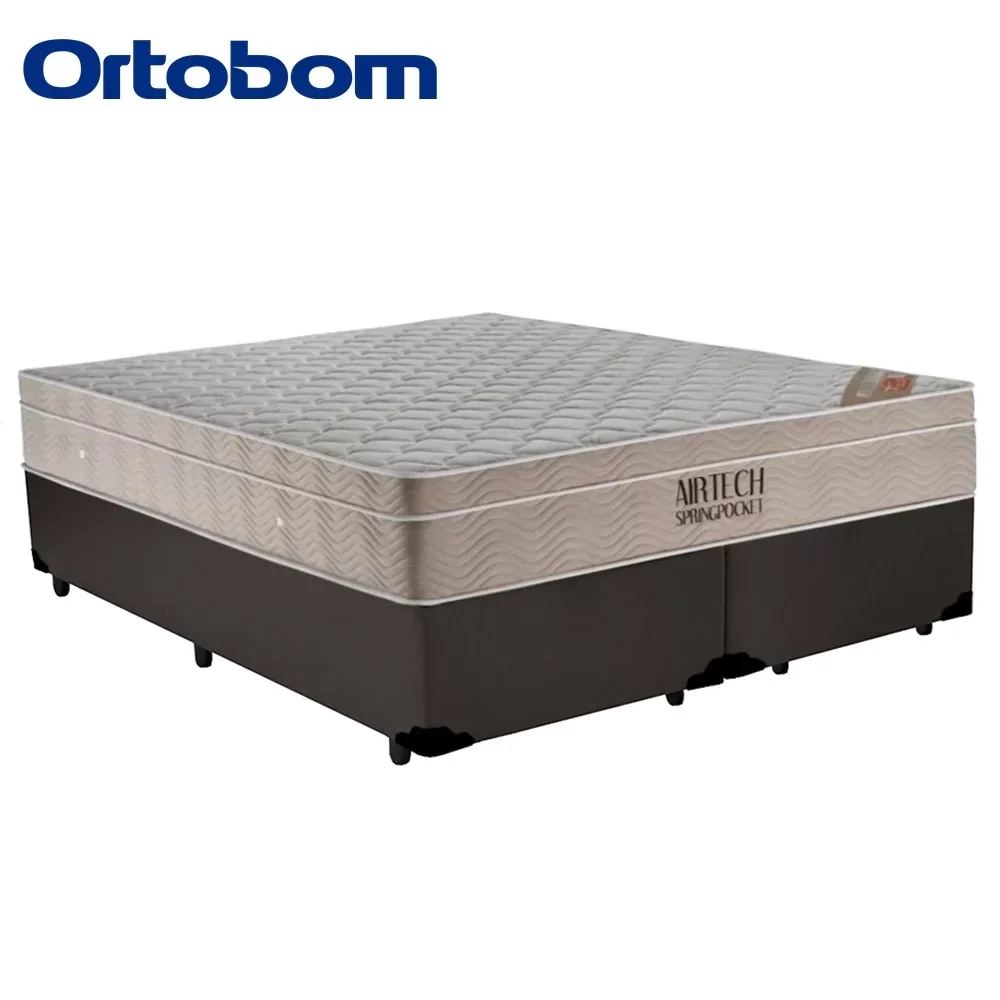 Ver imagem 5 de Cama Box King Bipartido Sintético + Colchão Ortobom Airtech Molas Ensacadas 193x203x65 Marrom