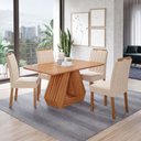 Ver imagem 1 de Sala de Jantar 4 Lugares 130 cm Vittória Cadeiras Madeira Maciça Cinamomo/Nude - Panorama Móveis
