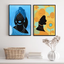 Conjunto 2 Quadros Orixás- Oxum e Iemanja 45x34cm - com Vidro:madeira Branca - 2