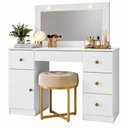 Ver imagem 1 de Cômoda Camarim Sonhos 121cm 5 Gavetas com Espelho e Luminárias de LED Branco Moval