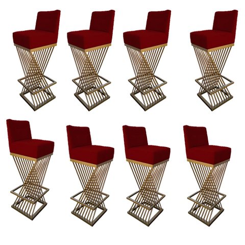 Kit 08 Banquetas Luma Base de Ferro Sued Marsala - D'classe Decor