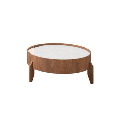 Mesa de Centro Anna Redonda Lamina de Madeira Tampo com Vidro 60cm Off White
