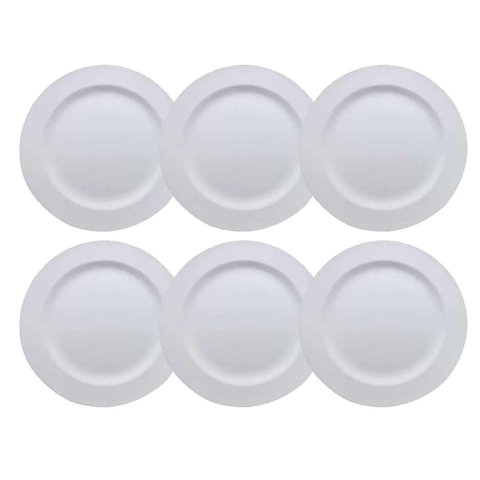 Jogo C/ 6 Pratos Plásticos de Sobremesa Brancos Duros