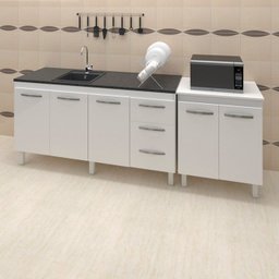 Balcao Pia 160cm e Multiuso 2 Portas 70cm Branco Mobbs - 6 Balcao Pia 160cm e Multiuso 2 Portas 70cm Branco Mobbs - 6