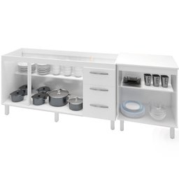 Balcao Pia 160cm e Multiuso 2 Portas 70cm Branco Mobbs - 5 Balcao Pia 160cm e Multiuso 2 Portas 70cm Branco Mobbs - 5