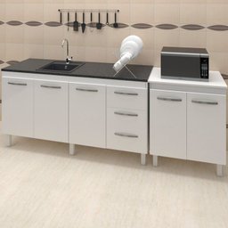 Balcao Pia 160cm e Multiuso 2 Portas 70cm Branco Mobbs - 2 Balcao Pia 160cm e Multiuso 2 Portas 70cm Branco Mobbs - 2