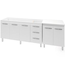Balcao Pia 160cm e Multiuso 2 Portas 70cm Branco Mobbs - 1 Balcao Pia 160cm e Multiuso 2 Portas 70cm Branco Mobbs - 1