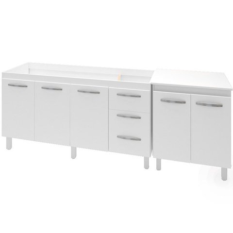 Balcao Pia 160cm e Multiuso 2 Portas 70cm Branco Mobbs
