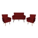 Ver imagem 1 de Kit 02 Poltronas Decorativas Aurora + 01 Aurora Namoradeira Com Pés Palito Suede Marsala