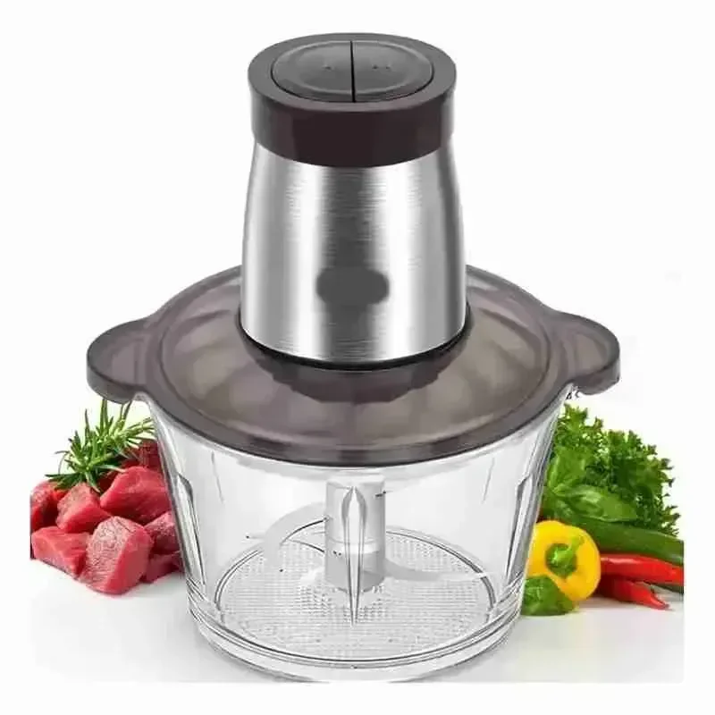 Triturador, Processador de Alimentos 2L com Copo de Vidro e 4 Lâminas 500W Moedor de Carne