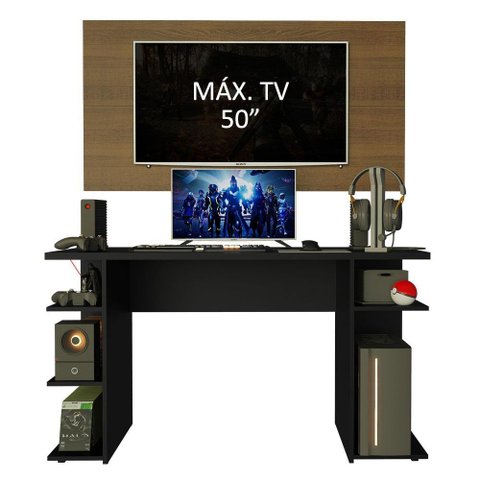 Mesa Para Computador Gamer e Painel Para Tv Até 50 Preto