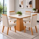 Ver imagem 1 de Conjunto de Mesa de Jantar Prada com Tampo de Vidro e 4 Cadeiras Estofadas Creme