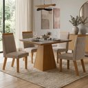 Ver imagem 1 de Conjunto Mesa Moderno Cadeiras Compacta Jantar Vidro Suede Capuccino Liso