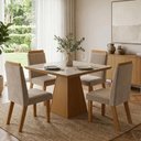 Ver imagem 5 de Conjunto Mesa Moderno Cadeiras Compacta Jantar Vidro Suede Capuccino Liso