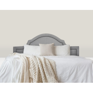 Cabeceira Casal Curva Luxo Estofada com Tachas 140x60 - Suede Cinza - Tachas Fume