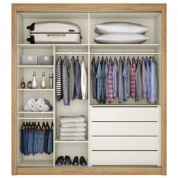 Guarda Roupa Zurique 2 Portas Espelhadas 100% Mdf Amêndoa/off-white - Móveis Europa - 3
