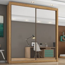 Guarda Roupa Zurique 2 Portas Espelhadas 100% Mdf Amêndoa/off-white - Móveis Europa - 1