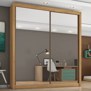 Guarda Roupa Zurique 2 Portas Espelhadas 100% Mdf Amêndoa/off-white - Móveis Europa