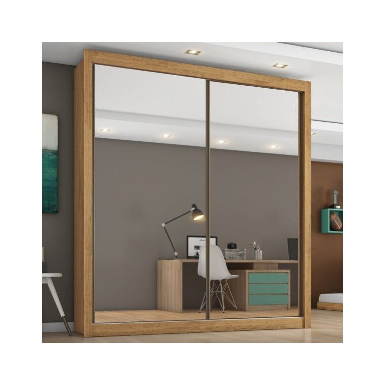 Guarda Roupa Zurique 2 Portas Espelhadas 100% Mdf Amêndoa/off-white - Móveis Europa