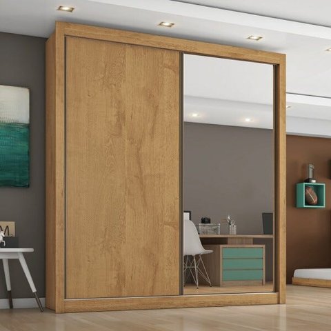 Guarda-Roupa Solteiro Zurique 2 Portas 4 Gavetas Amêndoa/Off-White- Europa Móveis