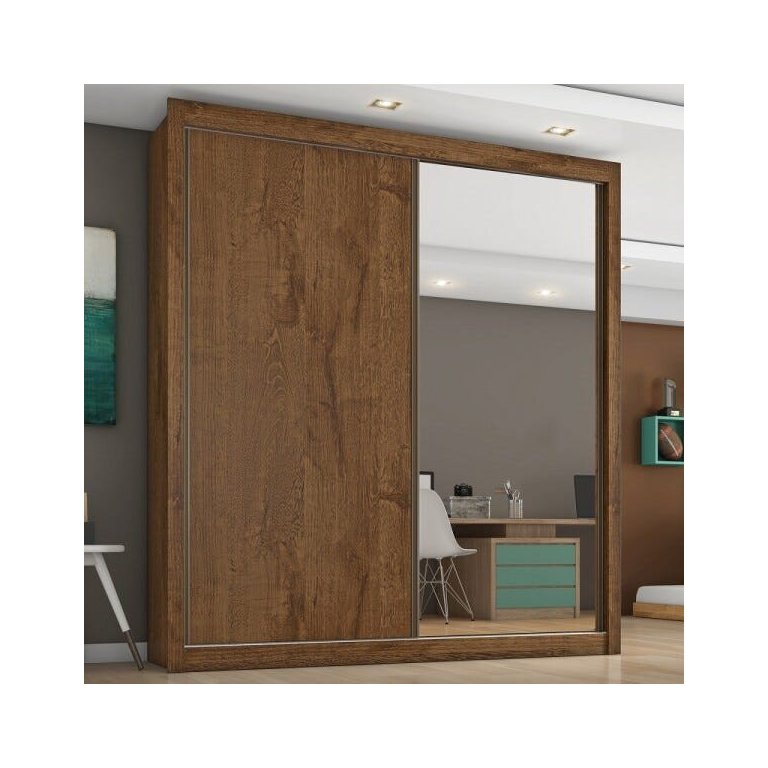 Guarda Roupa Zurique 1 Porta Espelhada 100% Mdf Braúna/off-white - Móveis Europa