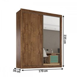 Guarda Roupa Zurique 1 Porta Espelhada 100% Mdf Braúna/off-white - Móveis Europa - 4