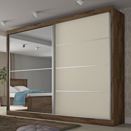 Guarda-Roupa Casal Verona 2 Portas 4 Gavetas Espelhado Brauna/Off-White - Mademarques - 1