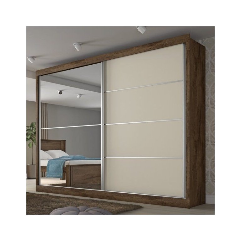 Guarda-Roupa Casal Verona 2 Portas 4 Gavetas Espelhado Brauna/Off-White - Mademarques